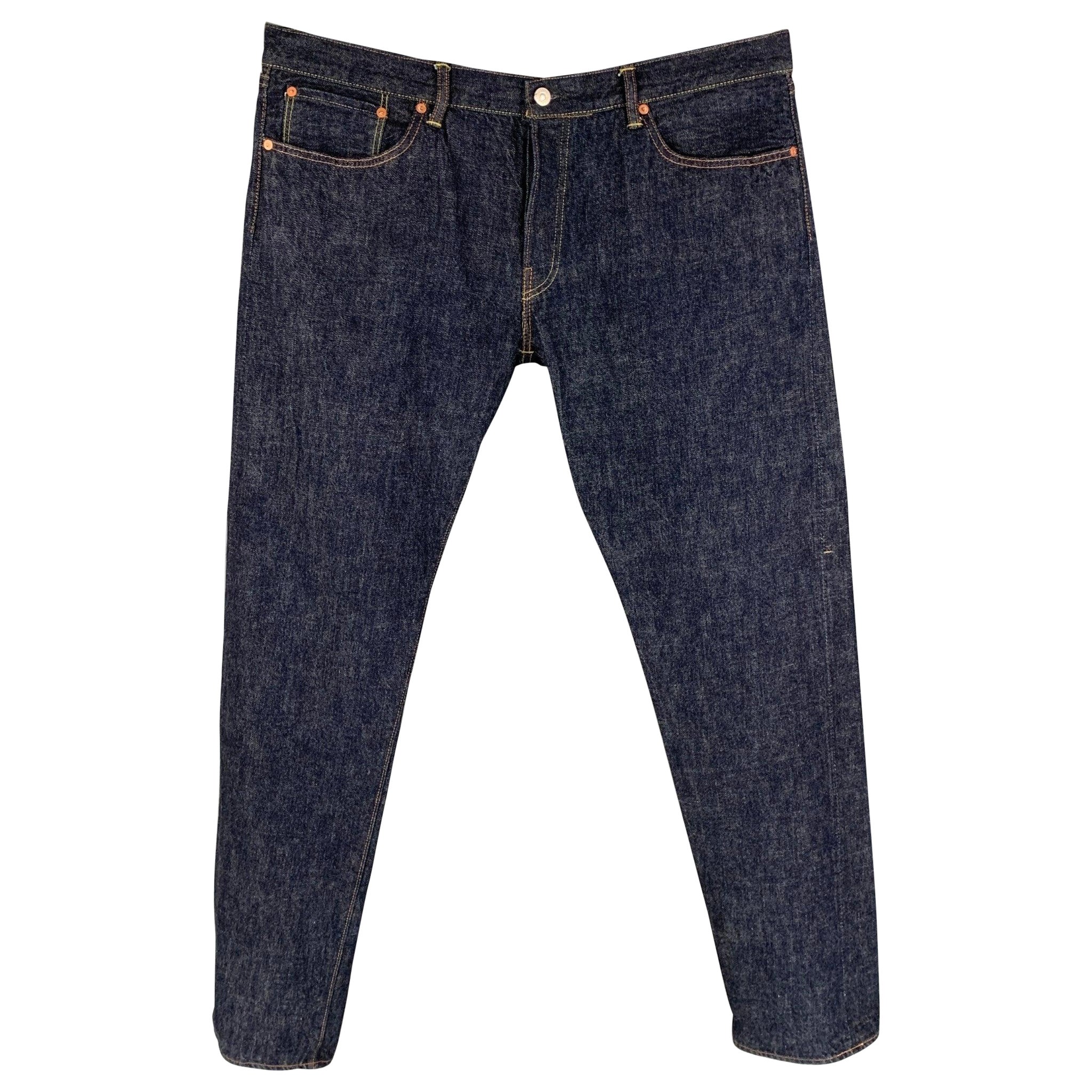 TCB Jeans taille 40 indigo à points contrastés Selvedge Denim Button Fly Jeans en vente