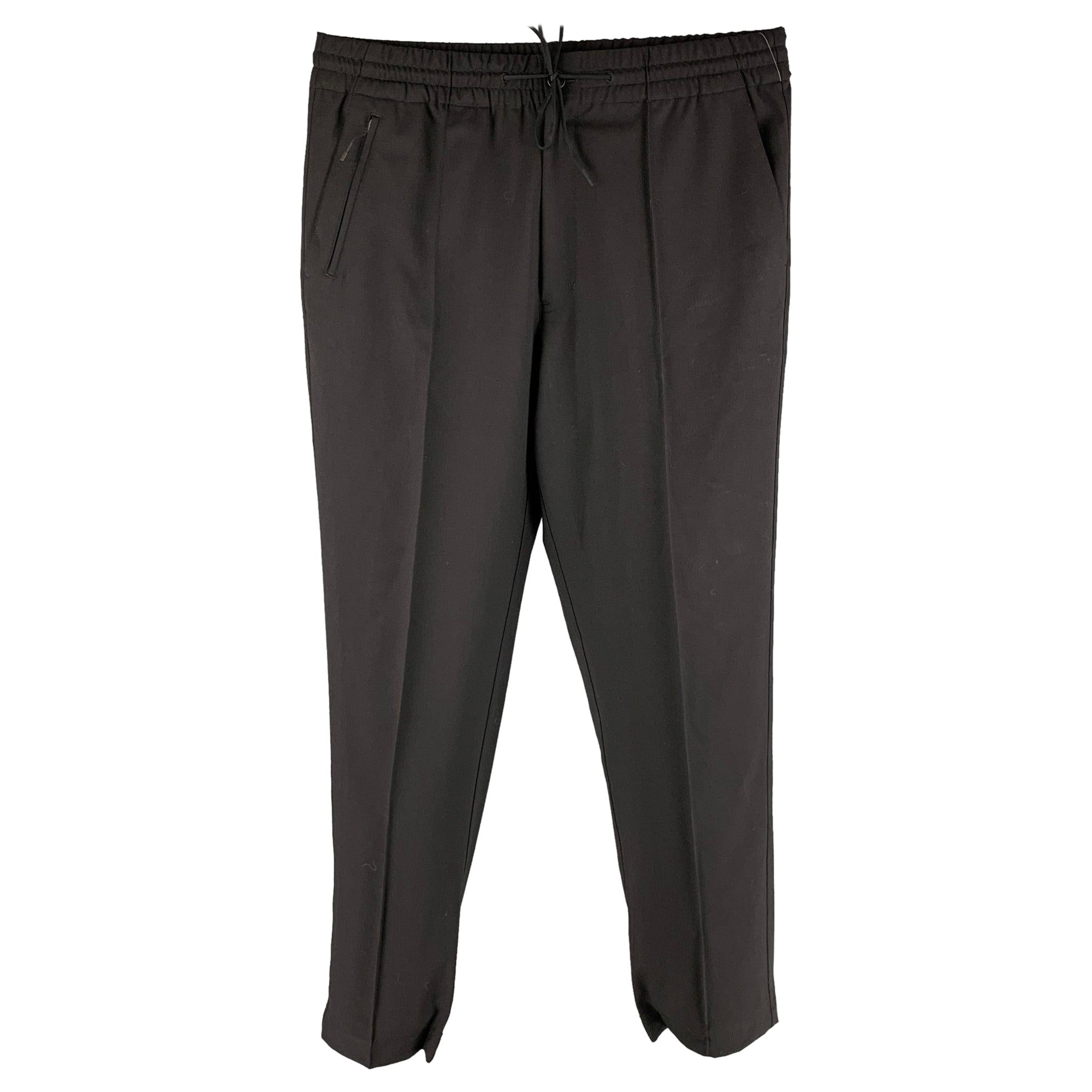 Y-3 Size L Black Solid Wool Polyester Elastic Waistband Casual Pants For Sale