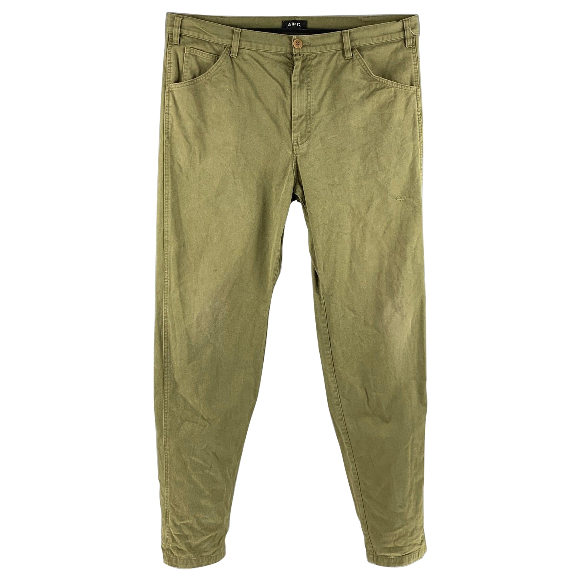 A.P.C. Size 34 Green Cotton Jean Cut Casual Pants For Sale