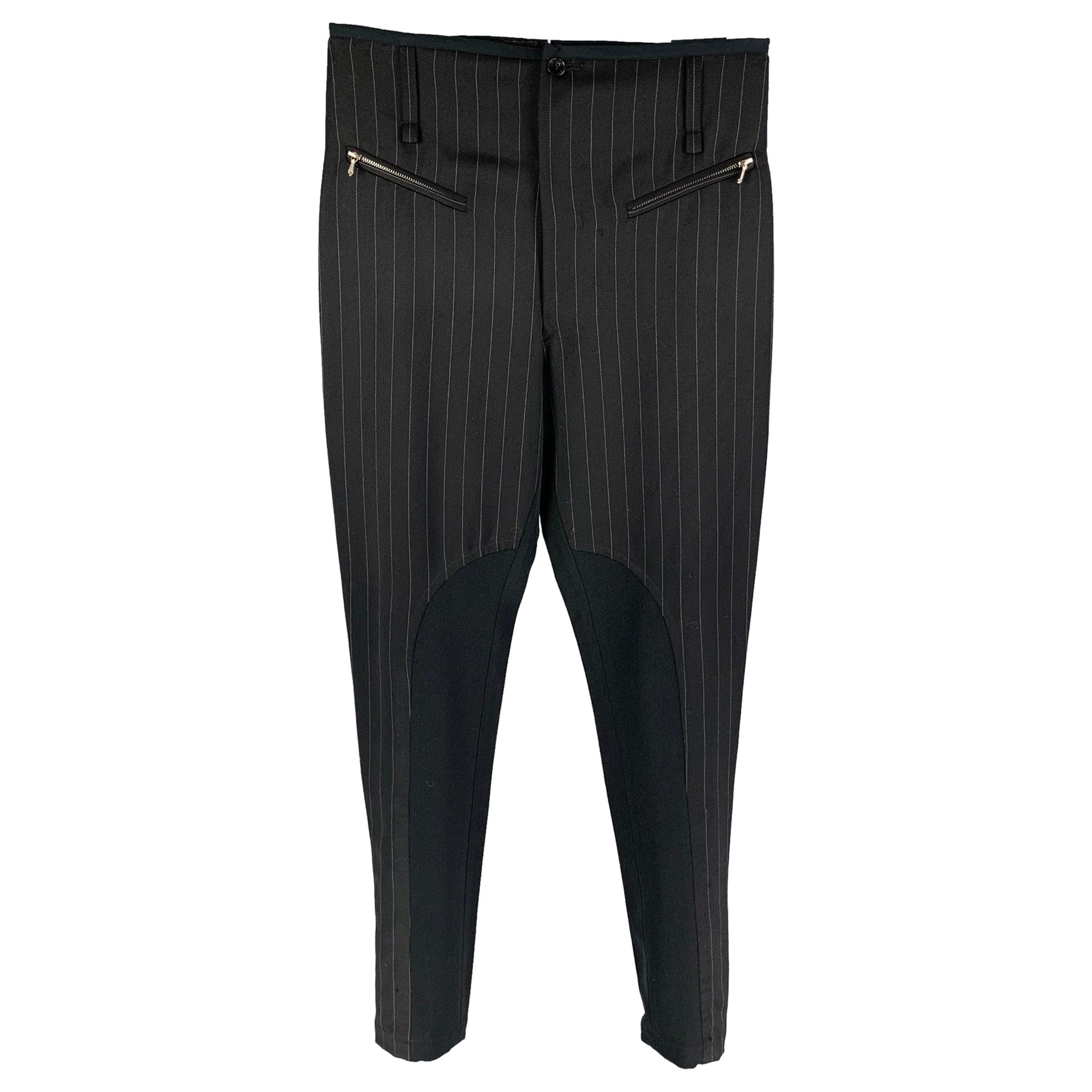 JOHN RICHMOND Size 32 Black Stripe Nylon Blend Zip Fly Casual Pants For Sale