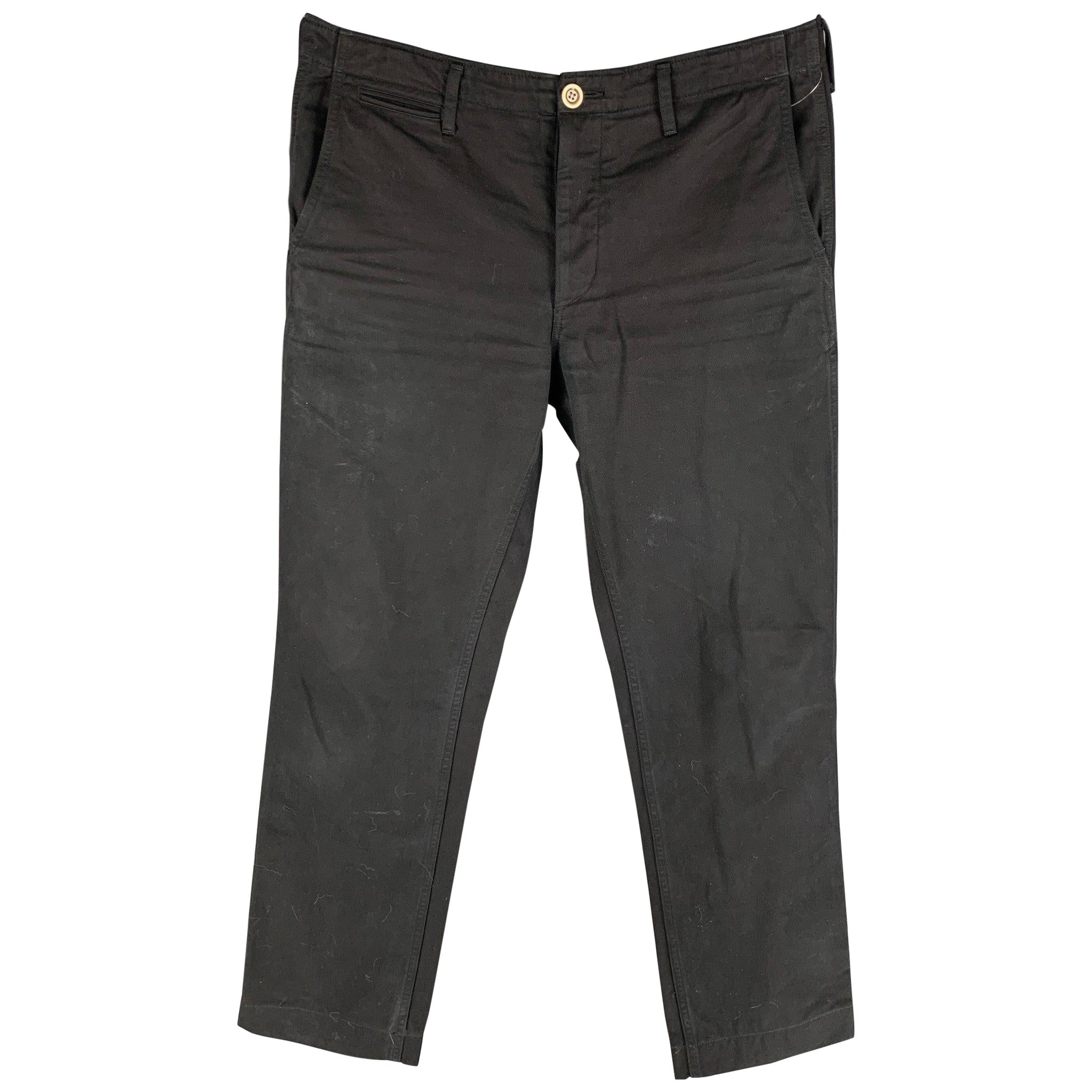 VISVIM Size L Black Solid Cotton Button Fly Casual Pants