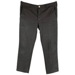 VISVIM Size L Black Solid Cotton Button Fly Casual Pants (Pantalon décontracté en coton solide avec patte de boutonnage)