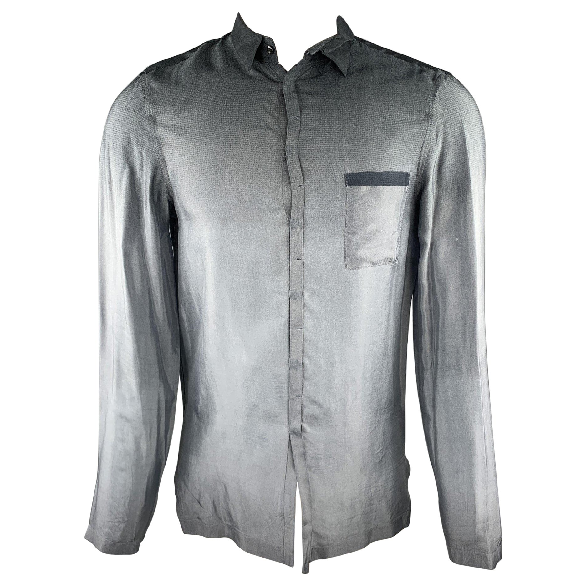 EMPORIO ARMANI Size M Grey Ombre Cupro Hidden Buttons Long Sleeve Shirt For Sale