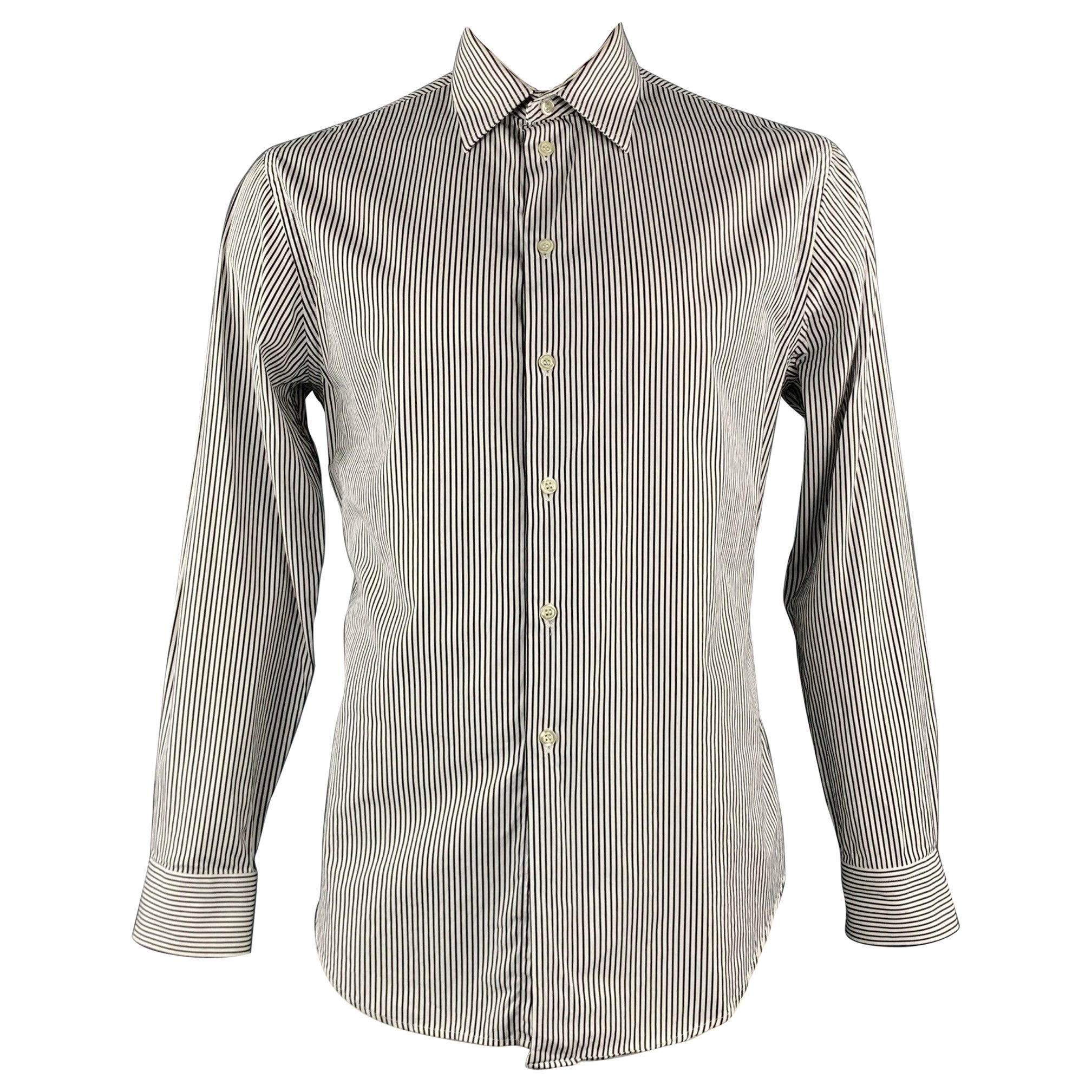 EMPORIO ARMANI Size L Black & White Stripe Cotton Button Up Long Sleeve Shirt For Sale