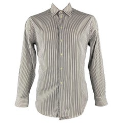 EMPORIO ARMANI Size L Black & White Stripe Cotton Button Up Long Sleeve Shirt