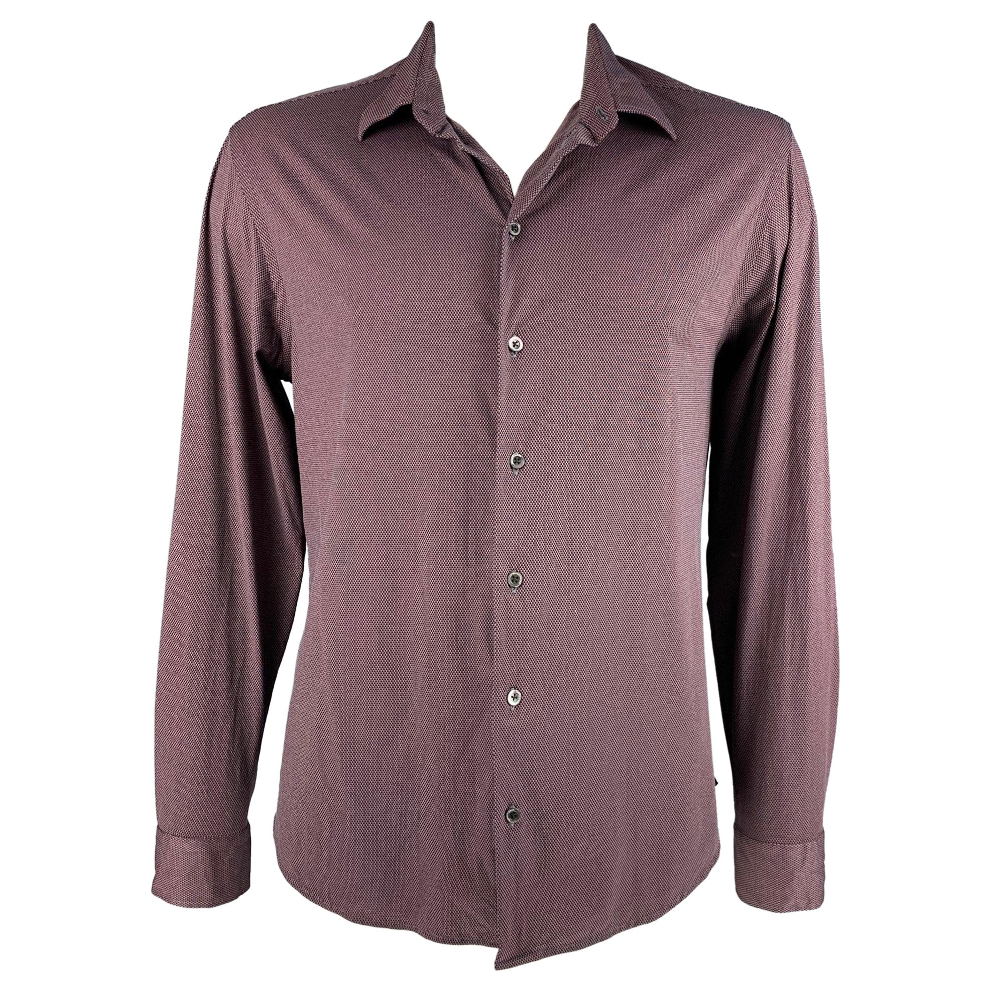 EMPORIO ARMANI Size XXL Black Burgundy Nailhead Long Sleeve Shirt For Sale