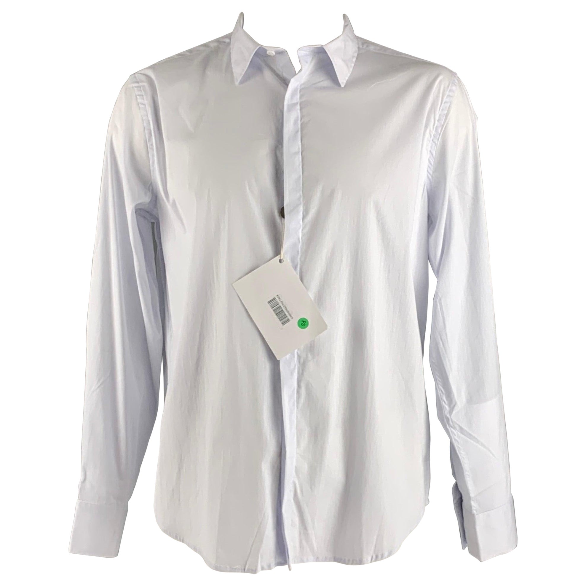 JOHN RICHMOND Size XL White Solid Cotton Blend Button Up Long Sleeve Shirt For Sale