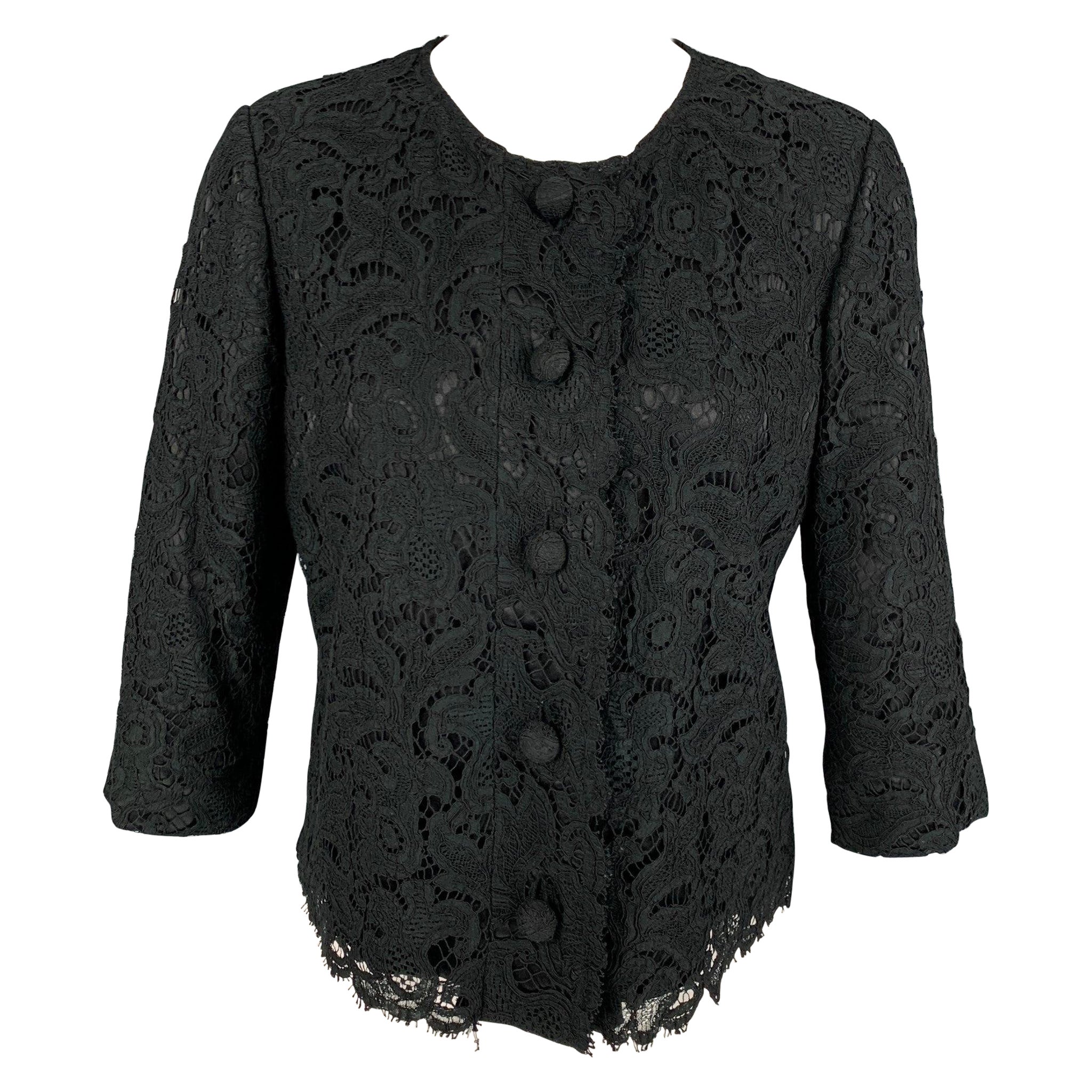 BLACK FLEECE Size M Black Cotton Blend Lace Cropped Jacket For Sale