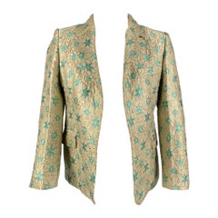 MARNI Size 4 Turquoise &  Gold Acetate Blend Floral Jacket