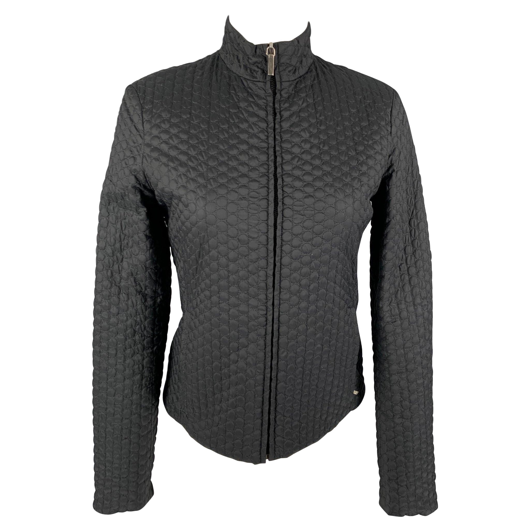 JIL SANDER Size 4 Black Polyester Blend Textured Reversible Jacket For Sale