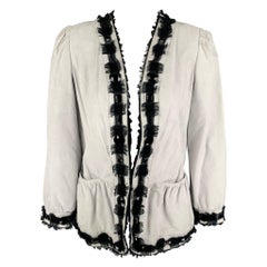 YVES SAINT LAURENT Größe 6 Off White Schwarze Jacke aus schwarzem Leder mit Perlenbesatz