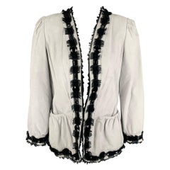 YVES SAINT LAURENT Size 6 Off White Black Leather Beaded Jacket