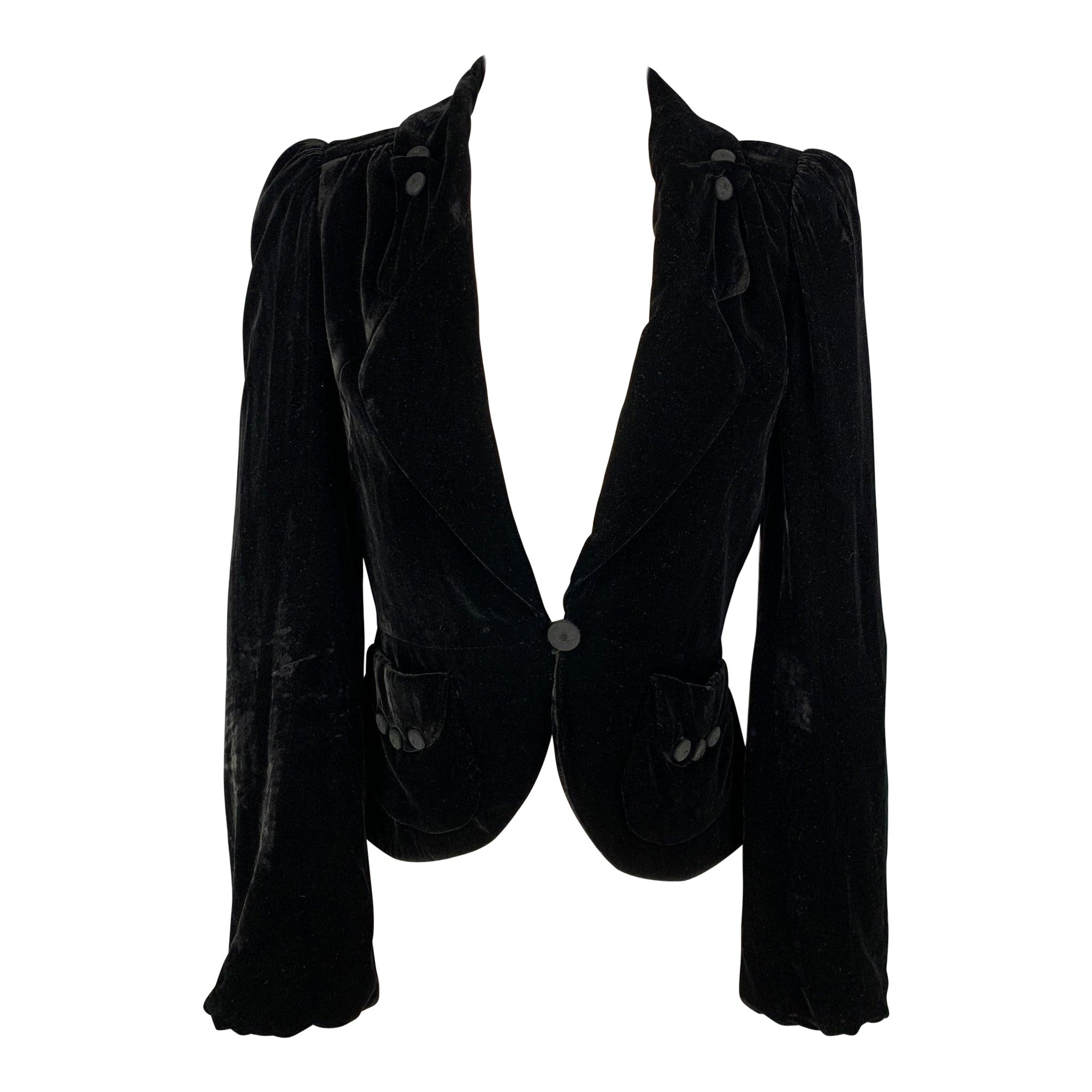 MARC JACOBS Size 2 Black Rayon Blend Velvet Jacket For Sale