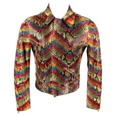 ROBERTO CAVALLI Size S Multi-Color Chevron Phyton Skin Hidden Zipper Jacket