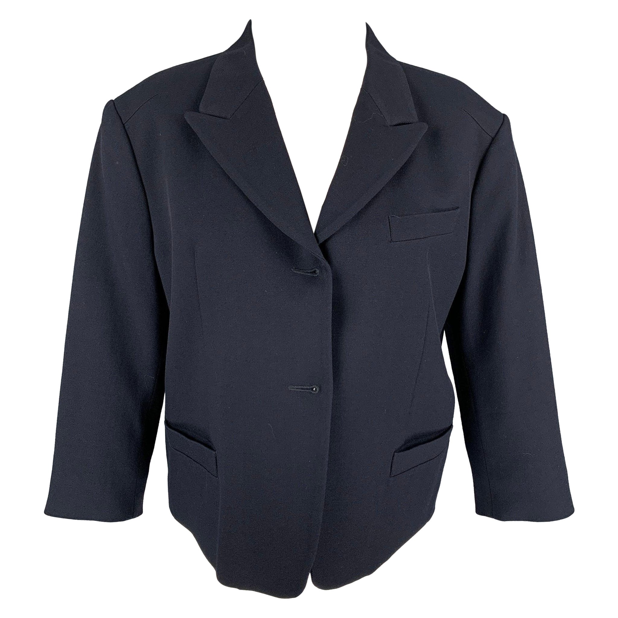DRIES VAN NOTEN Size 8 Navy Wool Blend Peak Lapel Jacket For Sale