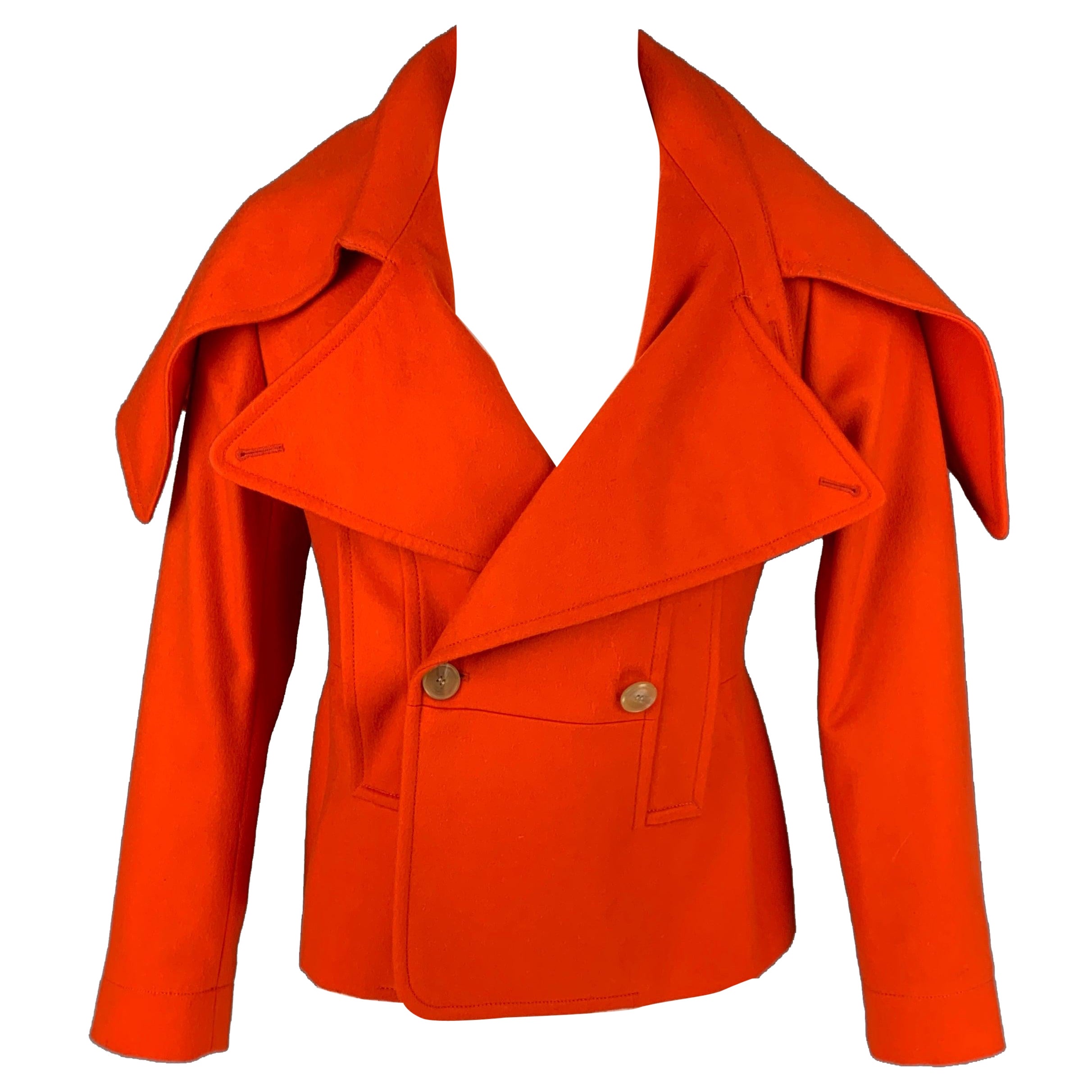 WALTER VAN BEIRENDONCK FW 19 Size 36 Orange Wool Double Breasted Jacket For Sale