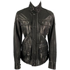 RALPH LAUREN Black Label Size 2 Black Leather Perforated Lambskin Jacket
