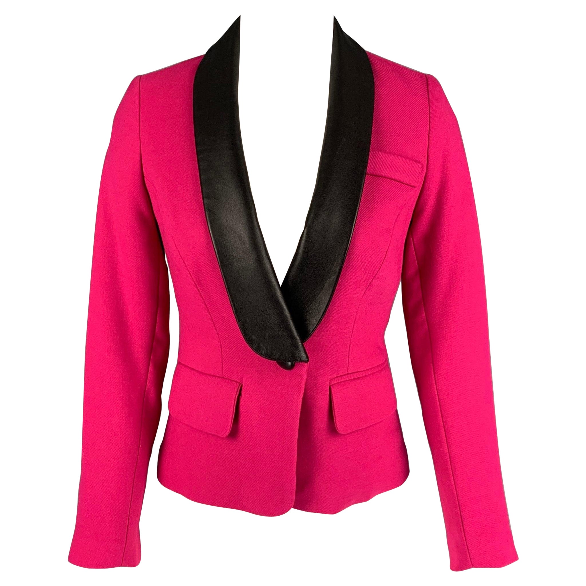 MILLY Size 0 Fuchsia Black Polyester Wool Jacket Blazer For Sale