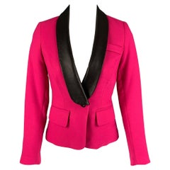 MILLY Size 0 Fuchsia Black Polyester Wool Jacket Blazer