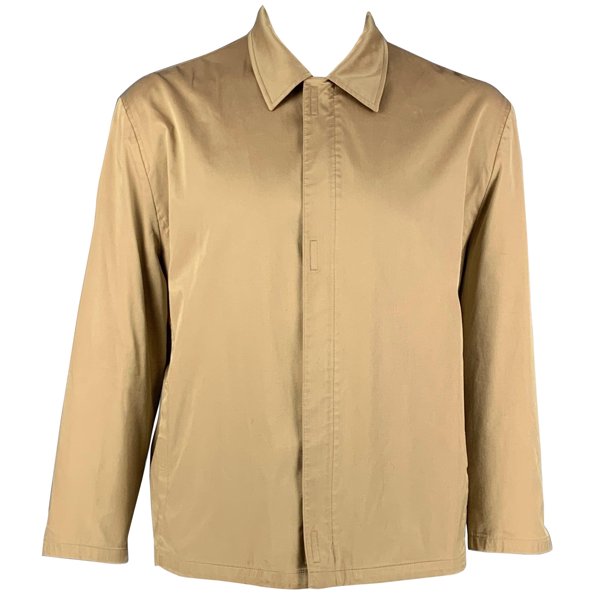 PRADA Size XL Beige Solid Silk Blend Zip & Velcro Jacket For Sale