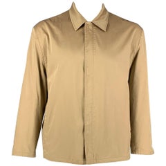 Used PRADA Size XL Beige Solid Silk Blend Zip & Velcro Jacket