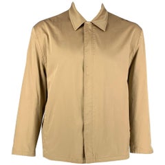 PRADA Taglia XL Beige Giacca solida in misto seta con zip e velcro