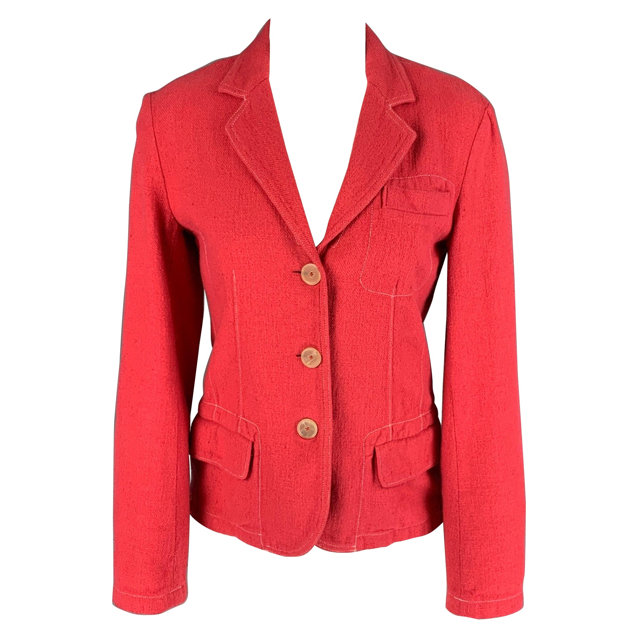 JIL SANDER Size 4 Coral Cotton Linen Jacket Blazer For Sale