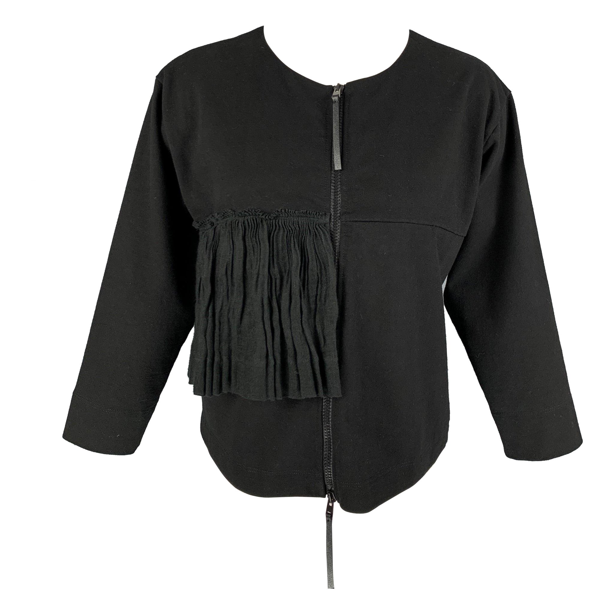 MARNI Size 2 Black Cotton Flax Ruffled 3/4 Sleeves Jacket For Sale