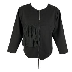 MARNI Size 2 Black Cotton Flax Ruffled 3/4 Sleeves Jacket