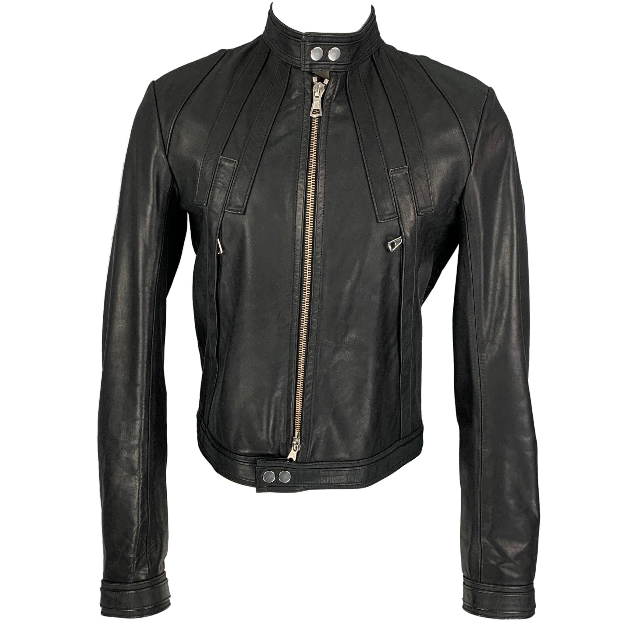 DSQUARED2 Size 40 Black Leather Motorcycle Jacket For Sale