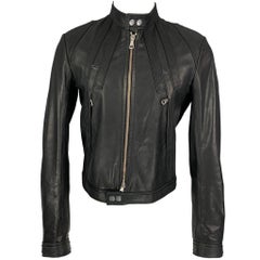 Used DSQUARED2 Size 40 Black Leather Motorcycle Jacket
