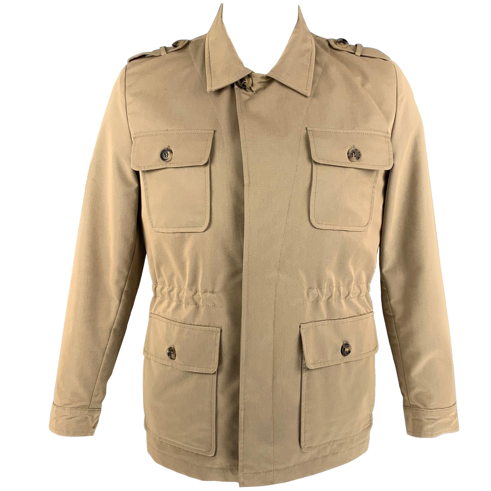 ISAIA Size 40 Khaki Cotton / Polyester Hidden Placket Jacket For Sale
