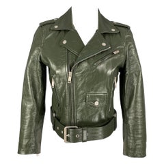 GIVENCHY Size 4 Green Leather Calfskin Biker Jacket
