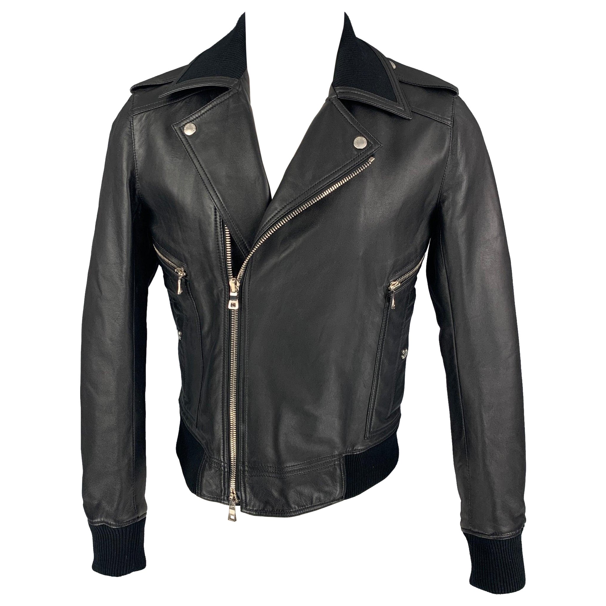 BALMAIN By Olivier Rousteing Size 38 Black Leather Motorcycle Jacket For Sale