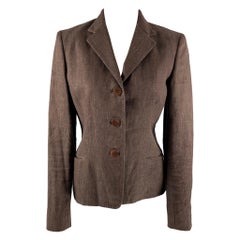 RALPH LAUREN « COLLECTION par »  Taille 6 Brown Linen Contrast Stitch by Stitch  Blazer