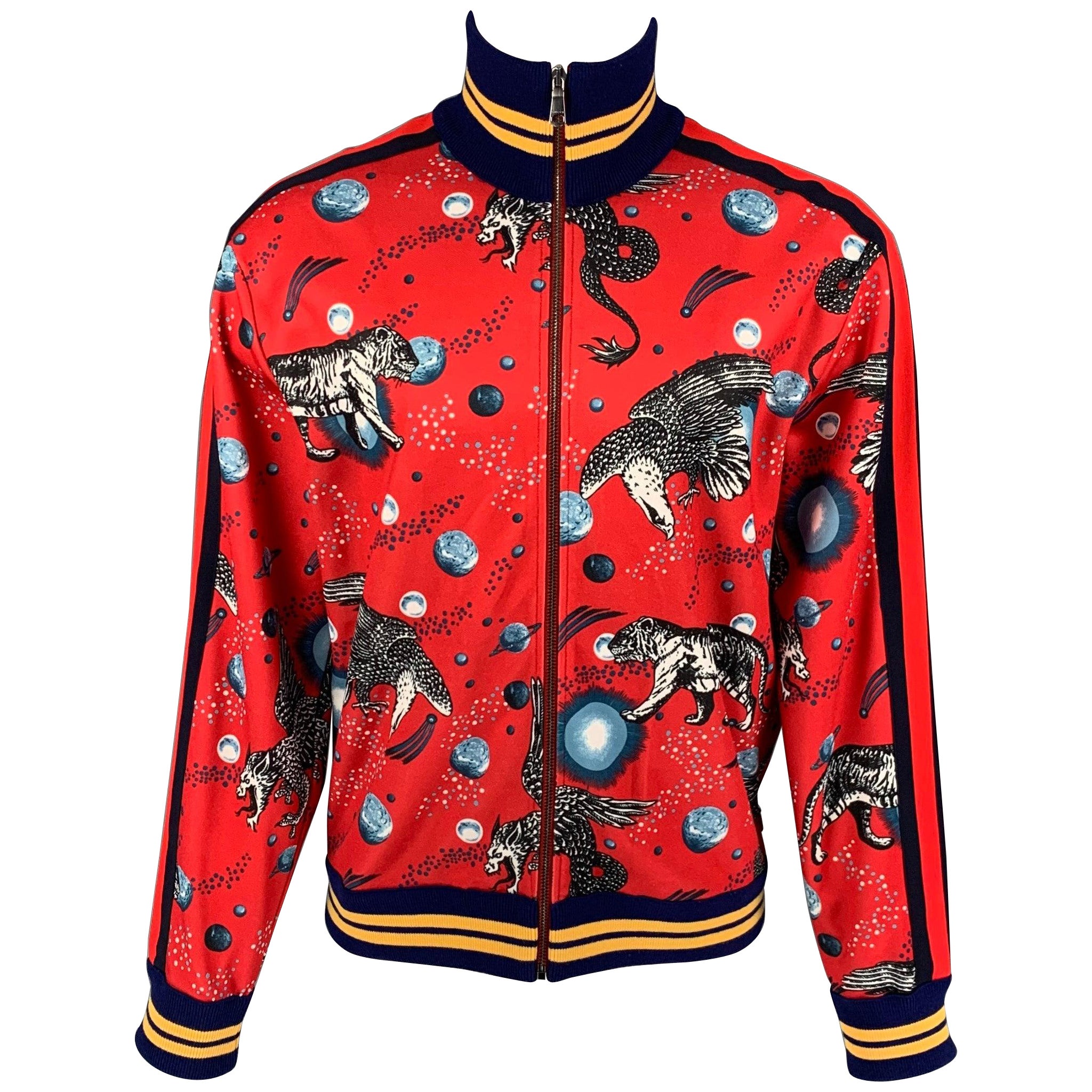 GUCCI by Alessandro Michele FW 17 Size M Red Graphic Polyester Cotton Jacket en vente