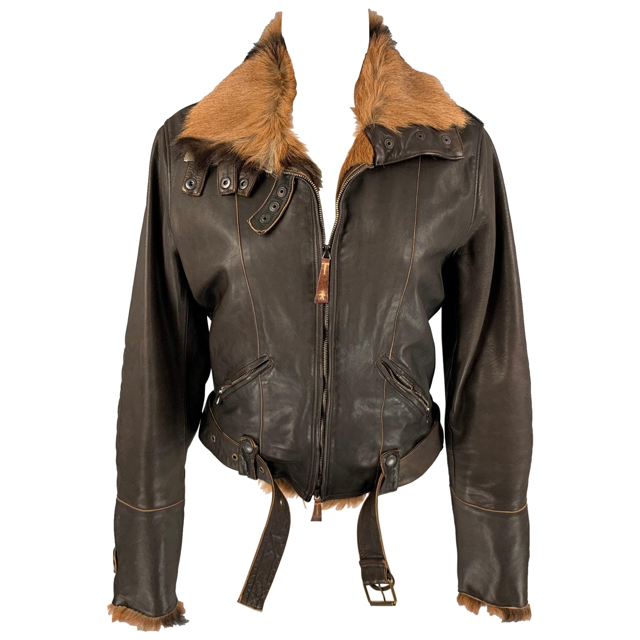 HENRY BEGUELIN Size 4 Brown & Tan Chamois Leather Motorcycle Jacket For Sale
