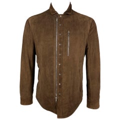 JOHN VARVATOS Size 40 Brown Suede Zip & Snaps Jacket