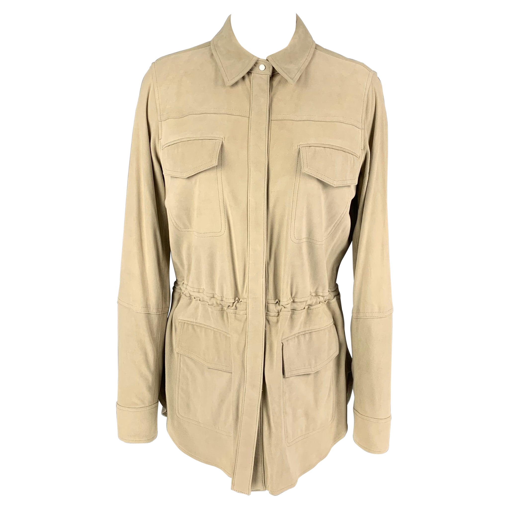 VINCE Size S Beige Suede Parka Jacket For Sale