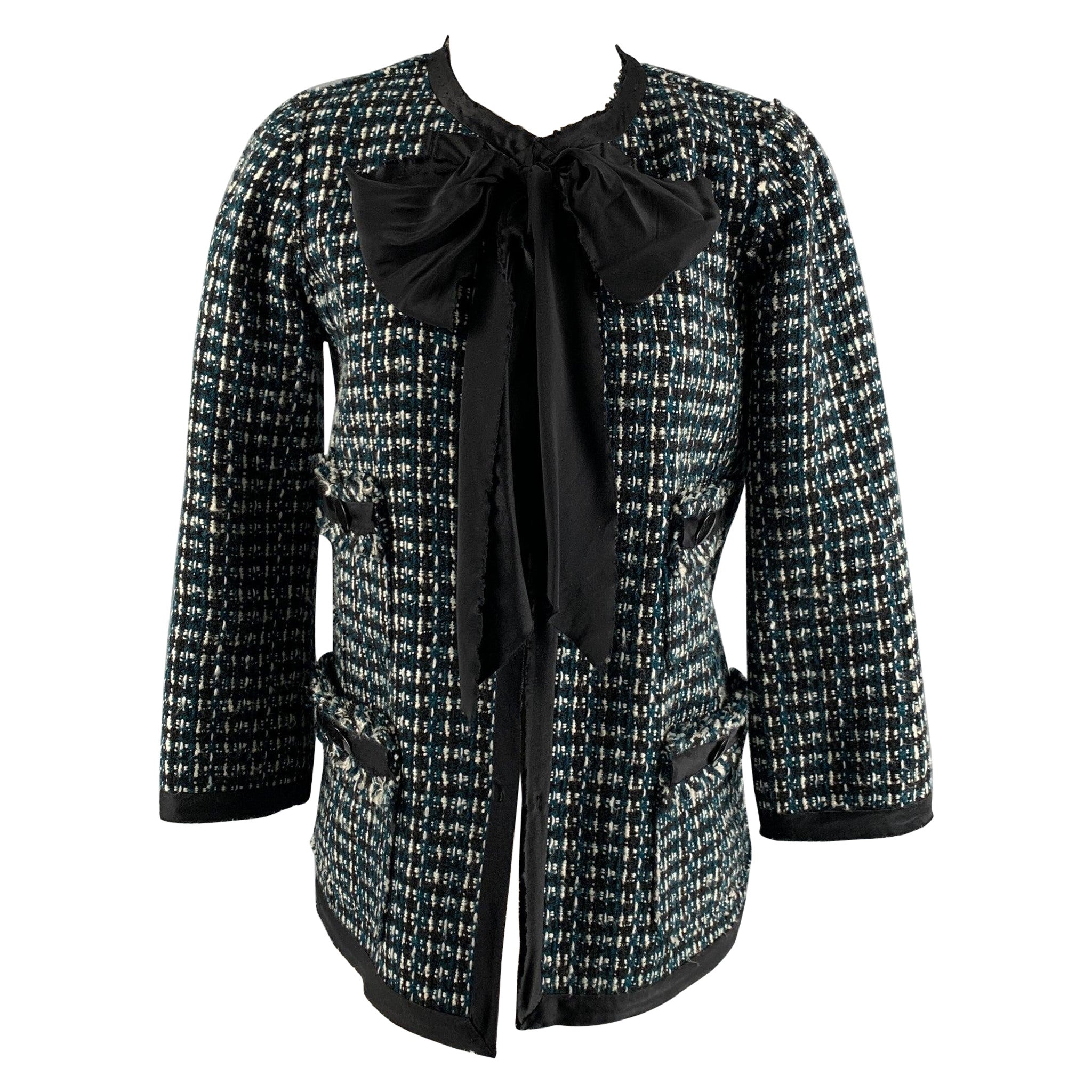 MARC JACOBS Size 2 Black, White and Green Wool & Modal Jacket For Sale