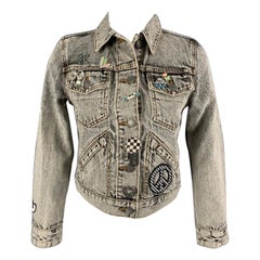 MARC JACOBS Taglia XS Giacca nera in denim Paradise Cropped con lavaggio acido
