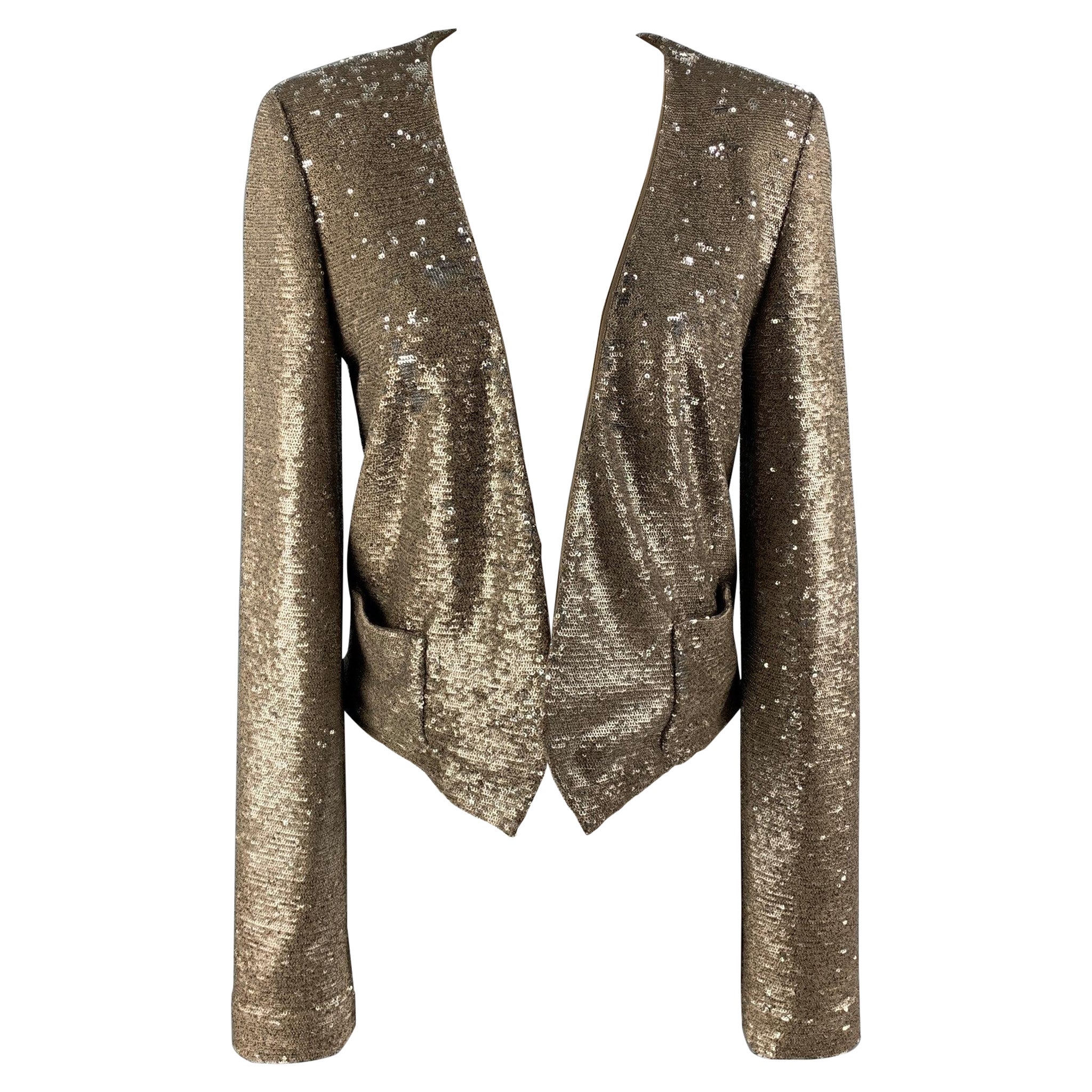 RACHEL ZOE Size S Gold Silver Polyester & Spandex Sequined Jacket For Sale