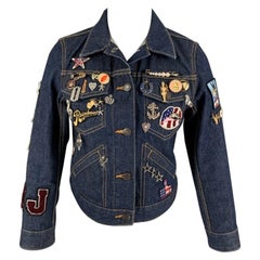 MARC JACOBS Size S Indigo Denim Contrast Stitch Pin Charms Sequin Mermaid Jacket