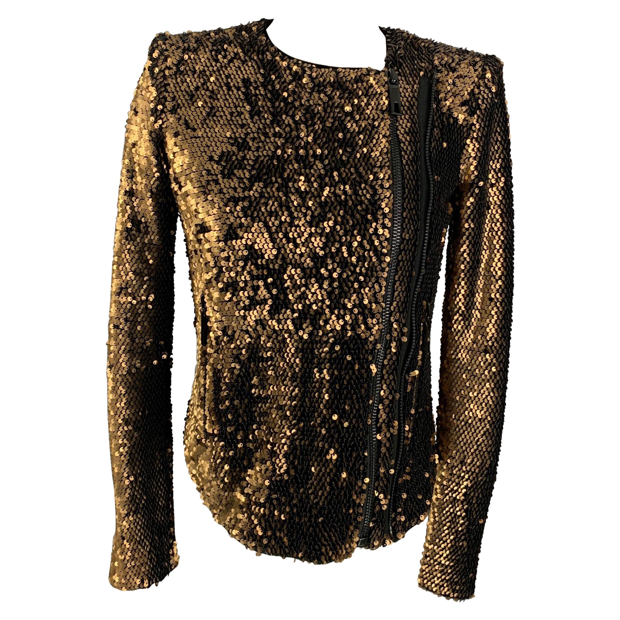 RACHEL ZOE Size XS Copper Polyester Spandex Sequined Jacket For Sale