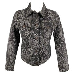 MARC JACOBS Size S Black White Denim Lace Crystal Embellishments Cropped Jacket