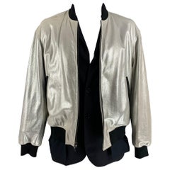 3.1 PHILLIP LIM Size L Silver Black Mixed Materials Bomber Jacket