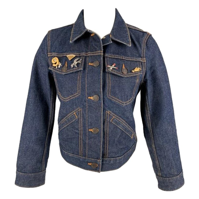MARC JACOBS Size M Indigo Denim Contrast Stitch Cropped Jacket For Sale