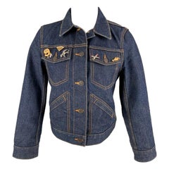 MARC JACOBS Giacca cropped in denim indaco con cuciture a contrasto taglia M