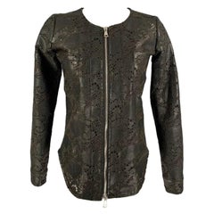 GIORGIO BRATO Size 4 Black Lace Perforated Zip Up Jacket Blazer