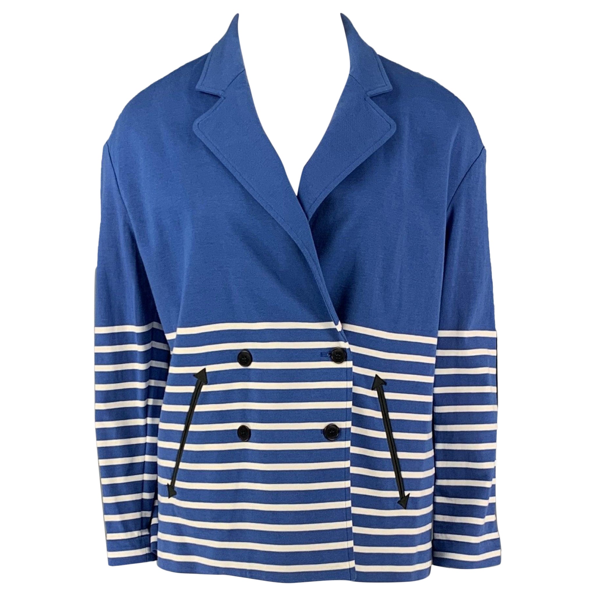 BAND OF OUTSIDERS Size L Blue White Stripe Cotton Oversized Jacket For Sale